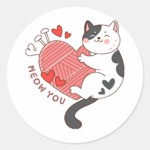 Meow You Cute Cat Valentine's Day Classic Round Sticker