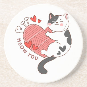 Meow You Cute Cat Valentine's Day Coaster