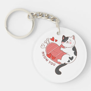 Meow You Cute Cat Valentine's Day Key Ring