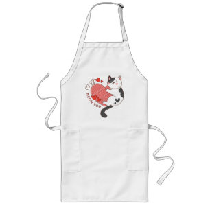 Meow You Cute Cat Valentine's Day Long Apron