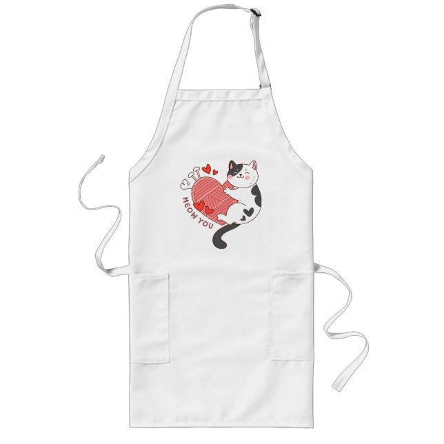 Meow You Cute Cat Valentine's Day Long Apron (Front)