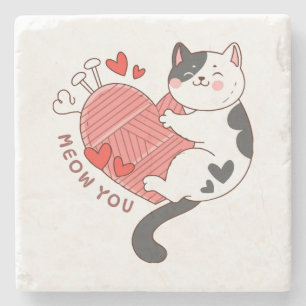 Meow You Cute Cat Valentine's Day Stone Coaster