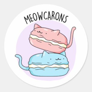 Meowcarons Funny Macaron Pun  Classic Round Sticker