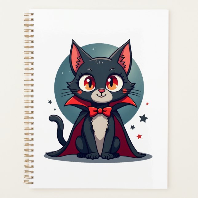 Meowcula Funny Cat Vampire Dracula Halloween Planner (Front)