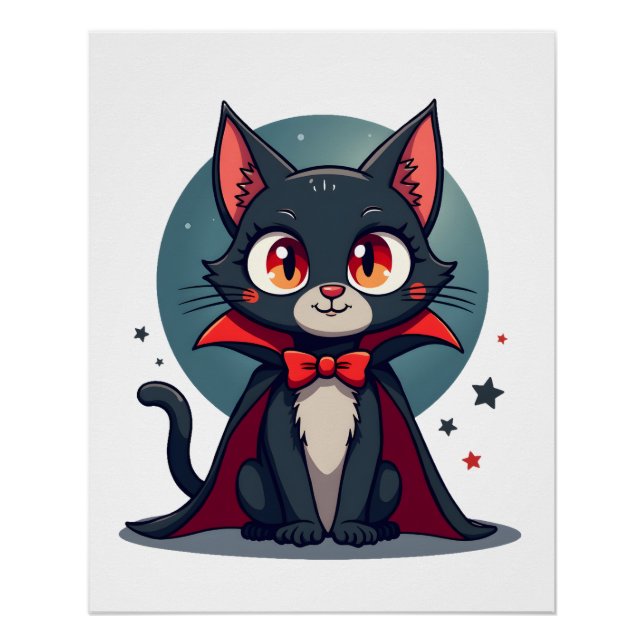 Meowcula Funny Cat Vampire Dracula Halloween Poster (Front)