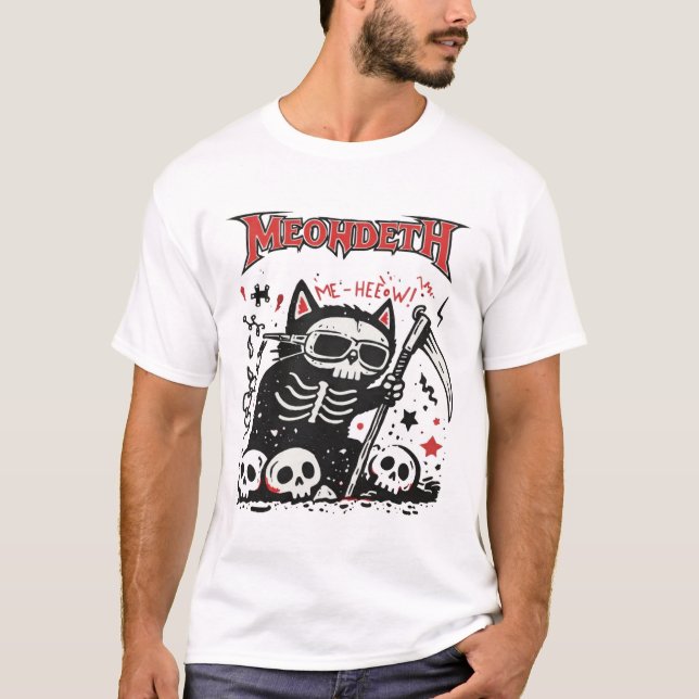 Meowdeth Thrash Cat Doodle Art T-Shirt (Front)