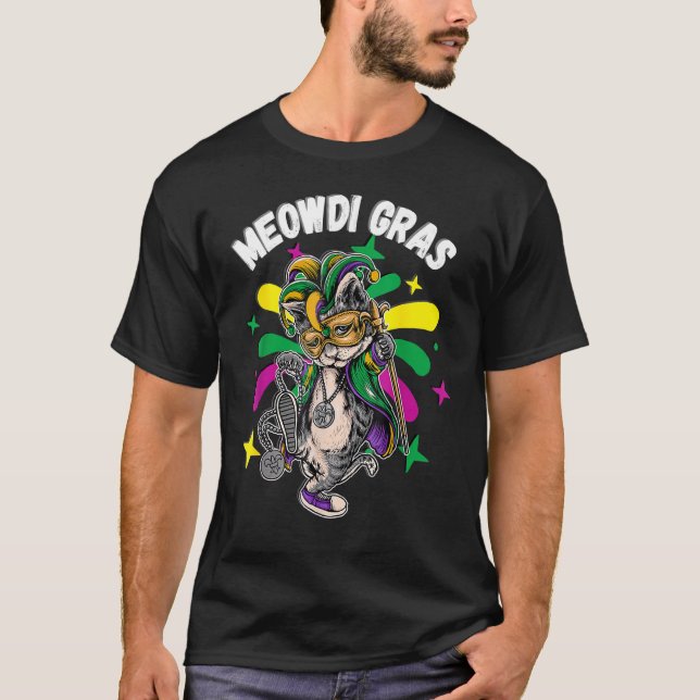 Meowdi Gras Cats Mardi Gras Neworleans St Louis Fu T-Shirt (Front)