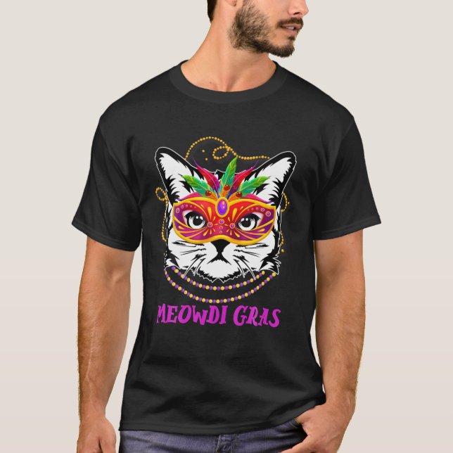 Meowdi Gras Cute Cat Funny Mardi Gras Costume For T-Shirt (Front)