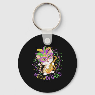 Meowdi Gras Funny Mardi Cat Design Key Ring