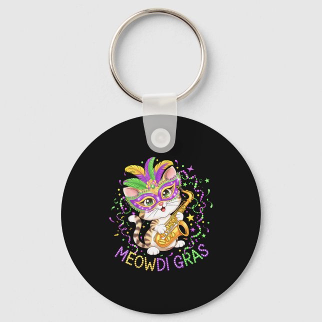 Meowdi Gras Funny Mardi Cat Design Key Ring (Front)