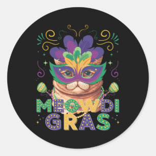 Meowdi Gras Funny Mardi Gras Cat Lover Classic Round Sticker