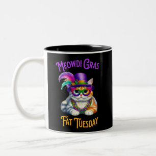 Meowdi Gras Mardi Gras with Kitten Fat Tuesday Two-Tone Coffee Mug