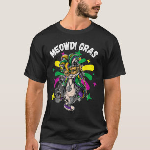 Meowdi Mardi Gras Cat Kitty Kitten Owner Mask Bead T-Shirt