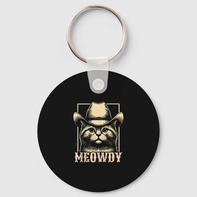 Meowdy Cat Cowboy Cowgirl Meow Howdy Halloween Cos Key Ring (Front)