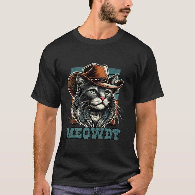 Meowdy Cat Cowboy Cowgirl Meow Howdy Halloween Cos T-Shirt (Front)