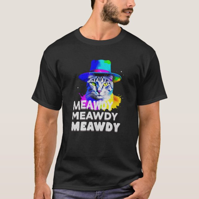 Meowdy Cat Meme Texas Funny Cat Cowboy Premium T-Shirt (Front)