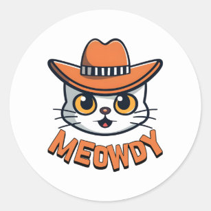 Meowdy! Cute Cowboy Cat Cartoon Classic Round Sticker