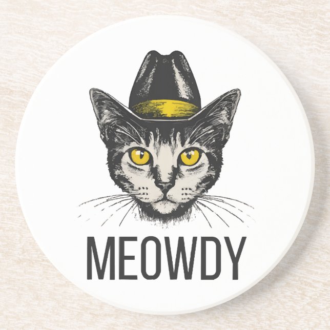 Meowdy Funny Cat Coaster (Front)