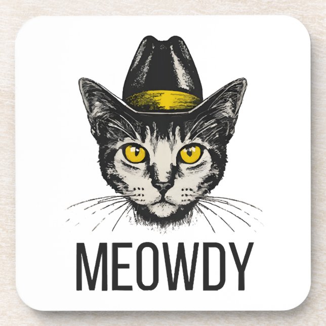 Meowdy Funny Cat Coaster (Front)