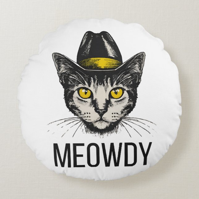 Meowdy Funny Cat Round Cushion (Front)