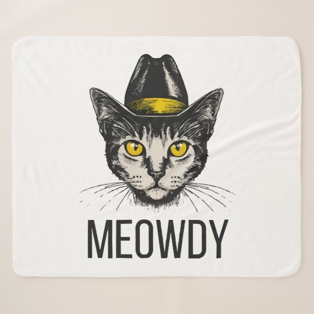 Meowdy Funny Cat Sherpa Blanket (Front (Horizontal))