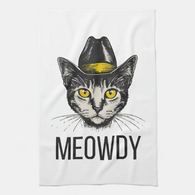 Meowdy Funny Cat Tea Towel (Vertical)