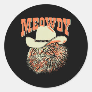 Meowdy! Funny Country Music Cat Cowboy Hat Vintage Classic Round Sticker