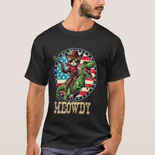 Meowdy Funny Western Cowboy Cat Riding T-Rex Outla T-Shirt
