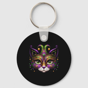 Meowdy Gras Cat Kitten Masquerade Mardi Gras Beads Key Ring