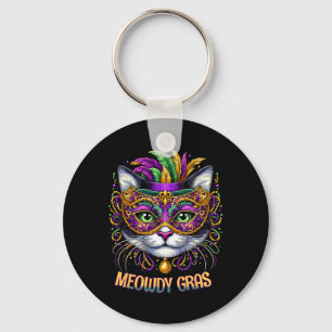 Meowdy Gras Cat Kitten Masquerade Mardi Gras Beads Key Ring