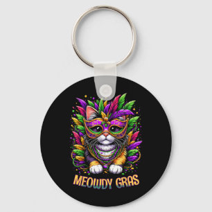 Meowdy Gras Cat Kitten Masquerade Mardi Gras Beads Key Ring