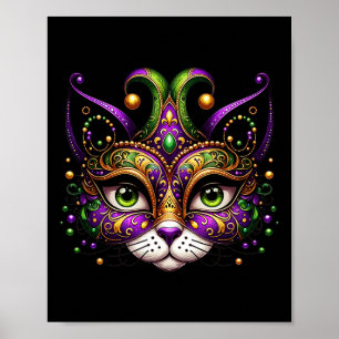 Meowdy Gras Cat Kitten Masquerade Mardi Gras Beads Poster