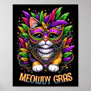 Meowdy Gras Cat Kitten Masquerade Mardi Gras Beads Poster