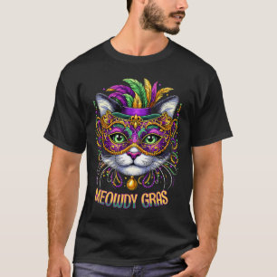 Meowdy Gras Cat Kitten Masquerade Mardi Gras Beads T-Shirt