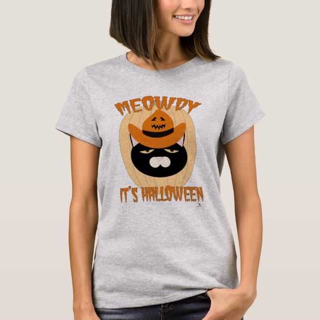 Meowdy Halloween Cat Fun Cartoon T-Shirt (Front)