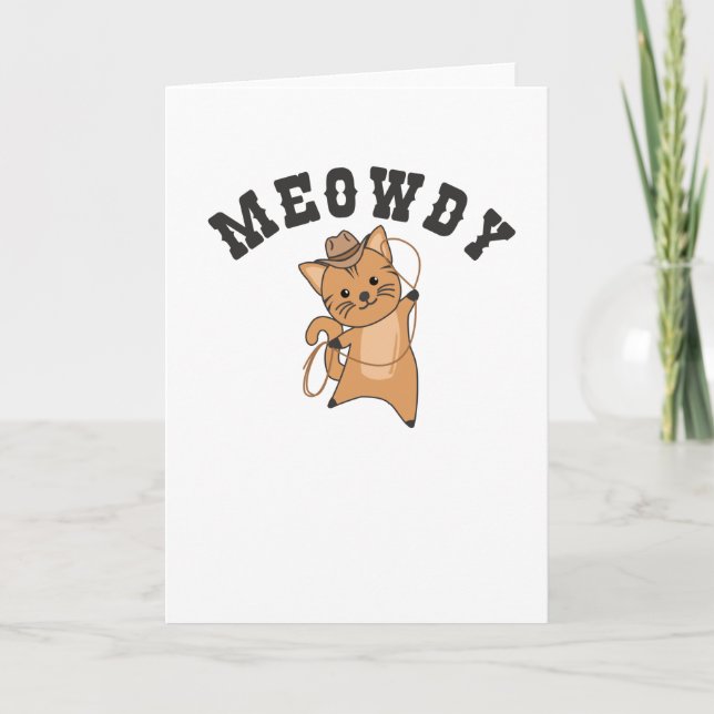 Meowdy Howdy Cat Cowboy With Lasso Cute Cats Card (Front)