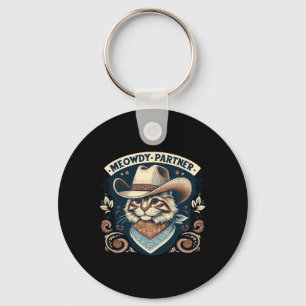Meowdy Partner Cat Cowboy Hat Howdy Funny Country  Key Ring