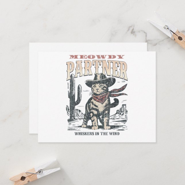 Meowdy Partner Cowboy Cat  Invitation (Front/Back In Situ)