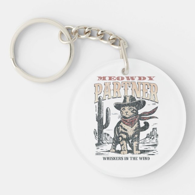 Meowdy Partner Cowboy Cat  Key Ring (Front)