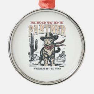 Meowdy Partner Cowboy Cat Metal Ornament