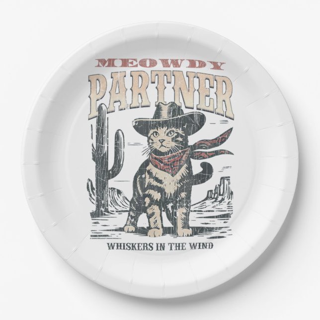 Meowdy Partner Cowboy Cat  Paper Plate (Front)