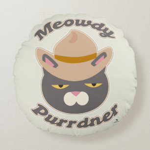 Meowdy Purrdner Fun Cowboy Cat Toon Art Round Cushion