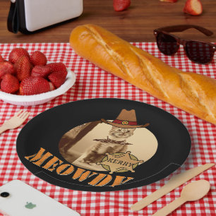 Meowdy Texan Cat Cowboy Sheriff Personalised Paper Plate