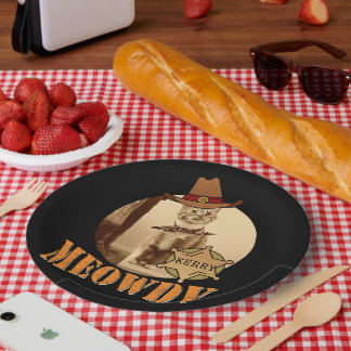 Meowdy Texan Cat Cowboy Sheriff Personalised Paper Plate