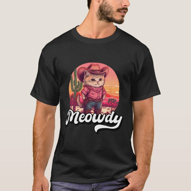 Meowdy Texas Cat Meme Country Music Cowgirl Cute C T-Shirt (Front)