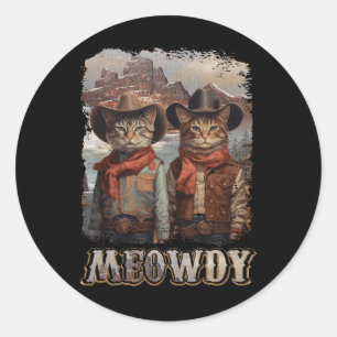 Meowdy Western Country Side Cat Hat Vintage Cool C Classic Round Sticker