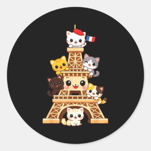 Meowffel tower cute kawaii paris cat cartoon funny classic round sticker