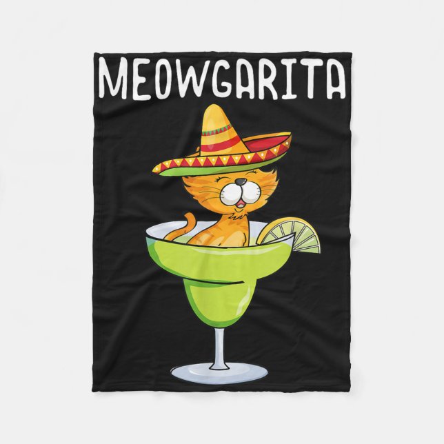 Meowgarita - Cinco De Mayo Margarita Cat Lover  Fleece Blanket (Front)
