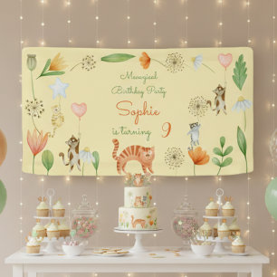 meowgical cats and flowers birthday party banner