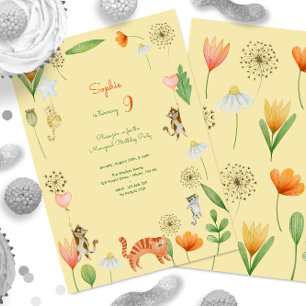 meowgical cats and flowers birthday party invitation